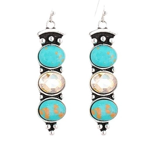 Vintage silver drop earrings with turquoise stones and champagne crystal in long style