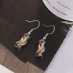 Rainbow aurora geometric zircon drop earrings with vine pattern silver frame for women