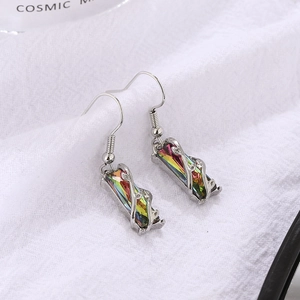 Silver geometric earrings featuring rainbow cubic zirconia in a branch-inspired frame