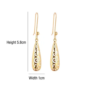 Vintage gold celtic hollow drop earrings with intricate carving patterns, 5.8cm height