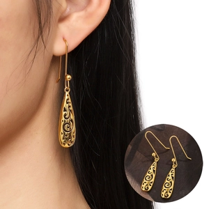 European Retro Hollow Waterdrop Dangle Hook Earrings Alloy Jewelry With Stainless Steel Post For Women Wedding Gift