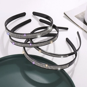 Korean Fashion Women Simple Rhinestone Headband Black Plastic Hair Hoop With Teeth Multi Row Shining Rhinestone Hair Accessories