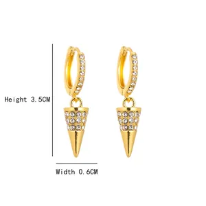 Golden huggie hoop earrings with micro-set zircon cones, 3.5cm height and 0.6cm width