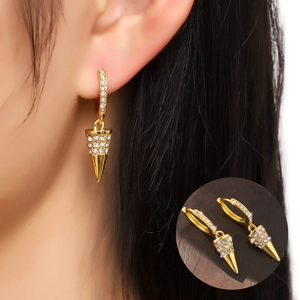 Fashion Asymmetrical Alloy Earrings With 925 Sterling Silver Earring Post Gold Plated Zirconia Cross Moon Star Lightning Spike Hoop Earrings For Women