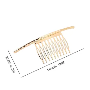 Golden alloy hair side comb with 12cm wave bar design and nine-tooth metal structure