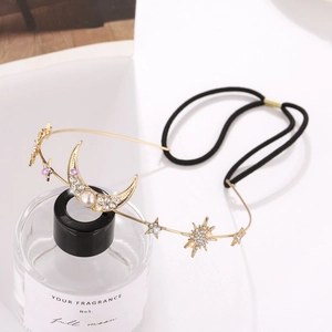 Serre-Tête Femme Mode Étoile Lune Avec Künstliche Perle Strass Bandeau Élastique Élégant Accessoires de Cheveux en Alliage Doré Mariage Fête