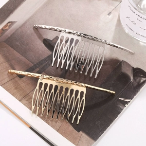 Vintage Metal Alloy Hair Comb Gold Silver Hammered Texture Wavy Hair Slide Clip Elegant Hair Accessories For Women Daily Banquet