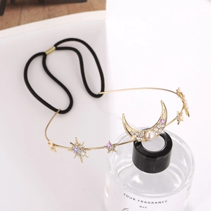Serre-tête céleste doré avec étoiles scintillantes, lune et perles pour femmes chic