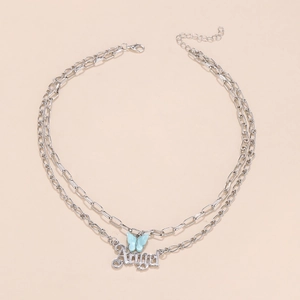 Collana a Doppio Strato da Donna Con Farfalla Pendente Lettera Gotica Angel Catena a Graffetta Gioielli Y2K Moda