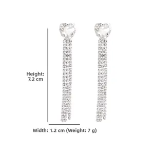 Détails de taille des boucles d'oreilles cœur argentées à pampilles, 7,2 cm de haut et 1,2 cm