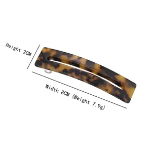 8cm Tortoiseshell acetate hair clip with leopard print pattern and metal spring clip