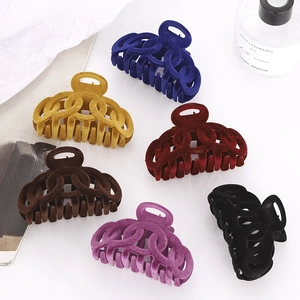 Luxury Flocking Hollow Chain Link Hair Claw Clip Large Matte Velvet Texture Hair Jaw Clip For Women Thick Hair Styling
