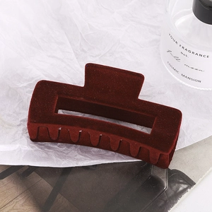 Large burgundy flocked geometric hair claw clip for women in elegant French style
