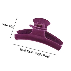Purple flocked velvet geometric hair claw clip with metal spring 10cm size