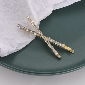 Elegant gold-plated alloy hair pins featuring sparkling rhinestone inlay for women