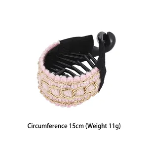 Pince banane en tricot rose avec chaîne dorée, 15cm de circonférence pour queue de cheval