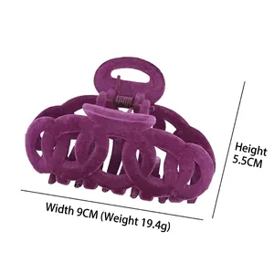 Purple flocked hollow circles hair claw clip for women, large size hair styling accessory