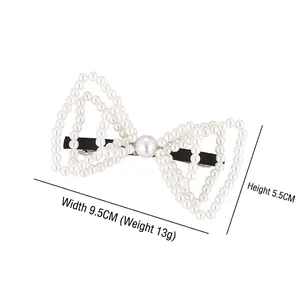 Elegante fermaglio per capelli con fiocco di perle fatte a mano, larghezza 9,5 cm