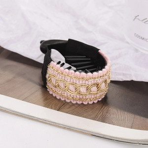 Barrette banane rose en tricot avec chaîne dorée élégante pour queue de cheval tendance