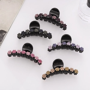 Élégante Pince à Cheveux Fleur en Strass Grand Accessoire de Coiffure en Plastique pour Femme Style Coréen Douce Coiffure Quotidienne