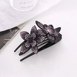 Funkelnde Strass-Blumen-Haarspange mit lila und rosa Kristallblüten für Damen