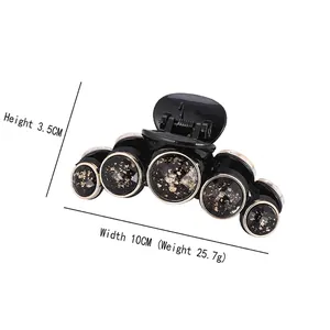 French style black hair claw clip with gold foil circle buttons, 10cm size for thick hair