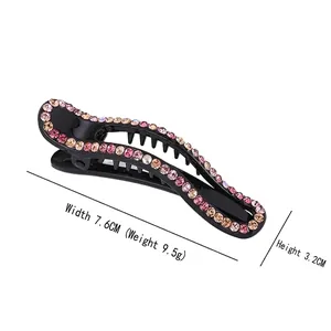 Minimalist rhinestones hair clip for women with pink crystals on black base