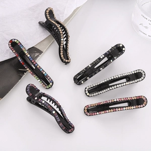 Elegant Rhinestone Plastic Hair Clip For Women Stylish Colorful Crystal Duckbill Clip Fashion Small Hair Styling Accessories Accessory
