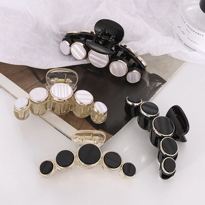 Vintage Round Acrylic Hair Claw Clip French Style Resin Shark Clip With Metal Edging Large Hair Clamp Accessories For Women
