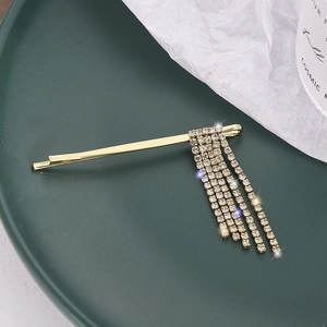 Koreanischer Stil Strass Quaste Haarklammer Elegant Gold Zinklegierung Haarnadel Minimalistisch Fransen Seitenclip Für Damen