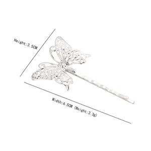 Zilveren holle vlinder haarspeld voor dames met fijne textuur, afmeting 6,5x3,5cm