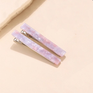 Elegant Korean style acetate hair clip set with marble pattern and silver metal base
