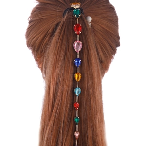 Peigne à Cheveux avec Chaîne à Gland Cristal Coloré Goutte d'Eau Strass Coiffe Luxe Mariage Fête Bijoux de Cheveux