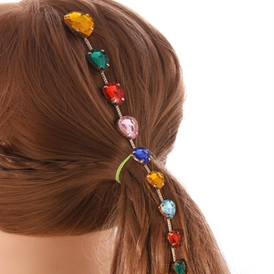 Peigne à cheveux avec cristaux multicolores en forme de goutte et chaînes dorées