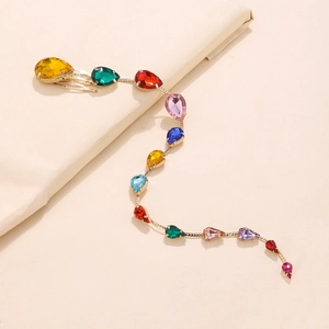 Peigne à cheveux à pampilles en cristal multicolore avec franges de chaîne dorée