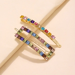 Set di Fermagli per Capelli con Strass Colorati in Lega Metallica Geometrici Rettangolari Accessori per Capelli Moda per Donna Festa