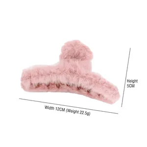 Pink plush shark hair claw clip for women, size 12x5cm, weight 22.5g for elegant styling