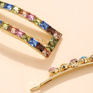 Set di fermagli per capelli dorati in stile coreano con strass rettangolari colorati