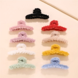 Elegant plush hair claw clips in 9 colors featuring soft faux fur for women's hair styling
