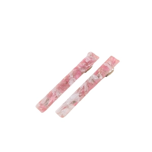 Pink marble acetate rectangular hair clips with silver metal duckbill base