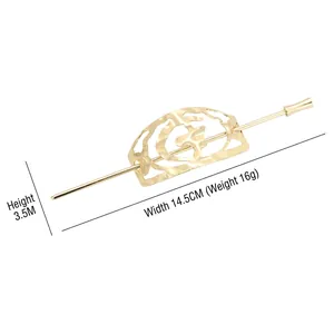 Épingle à cheveux géométrique en métal doré avec croissant texturé, longueur 14,5 cm