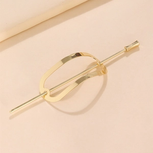 Minimalist gold geometric metal hair stick and oval clip set with high-gloss mirror finish