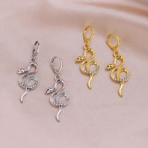 Snake Dangle Earrings With Alloy Rhinestone Pendant And Stainless Steel Post Leverback Huggie Fashion Women Accessory Jewelry