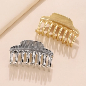 Grande Pince à Cheveux en Alliage Métallique Minimaliste Texture Grille Géométrique Antidérapante Maintien Solide Accessoire pour Femmes