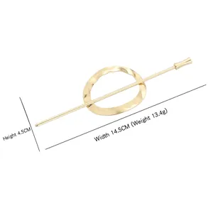 Set de pic à cheveux minimaliste en métal doré avec anneau ondulé et épingle de 14,5 cm