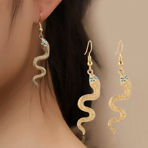 Boucles d'Oreilles Pendantes Vintage Forme de Serpent Alliage Avec Tige en Acier Inoxydable Yeux en Strass Bleu Bijoux Femme