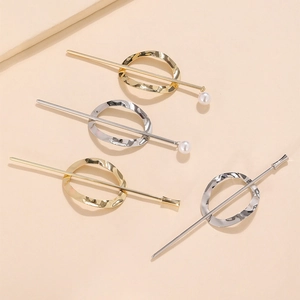 Épingles à cheveux vintage minimalistes en métal avec anneaux dorés et perles