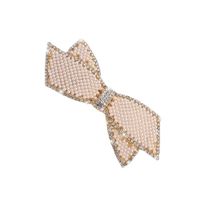 Elegante fermaglio per capelli a fiocco dorato con perle e bordi in strass brillanti