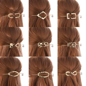 Pic à Cheveux en Métal Géométrique Minimaliste Fourche à Cheveux en Alliage Élégant Avec Künstliche Perle Artificielle Style Coréen