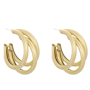 Orecchini a cerchio tripli a forma di C color oro opaco con stile metallico minimalista